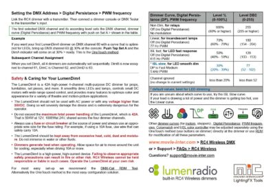 Quick-Start-Guide, user manual, RC4 Wireless LumenDim4 wireless 4-channel CRMX Lumenradio/W-DMX dimmer
