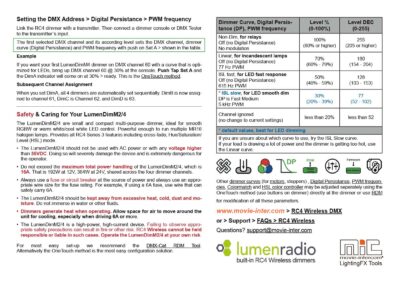 LumenDimM2/4 wireless 2/4-channel Lumenradio CRMX/W-DMX dimmer Quick-Start-Guide for RC4 Wireless