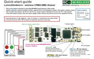LumenDim4micro wireless 4-channel Lumenradio CRMX/W-DMX dimmer Quick-Start-Guide for RC4 Wireless