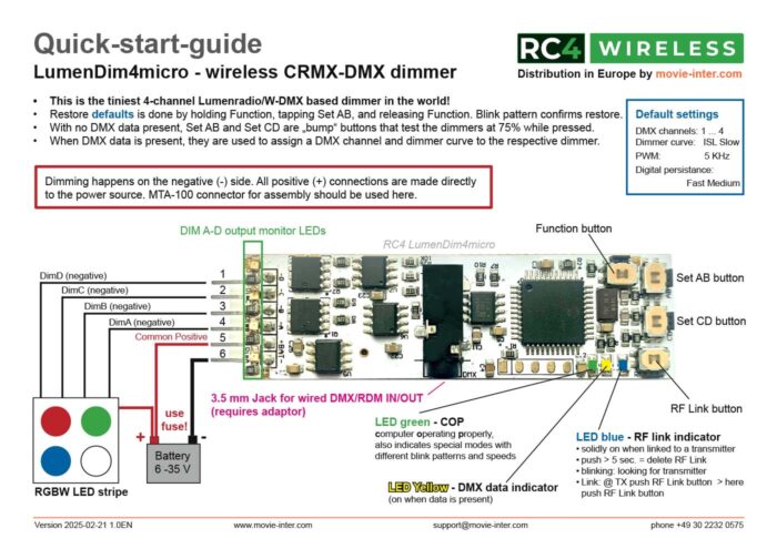 LumenDimM4micro 4-Kanal CRMX oder W-DMX wireless DMX DC-dimmer – Bild 5