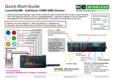 LumenDimM6 drahtloser 6-Kanal Lumenradio CRMX/W-DMX dimmer Quick-Start-Guide for RC4 Wireless