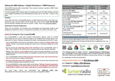 LumenDimM6 wireless 6-channel Lumenradio CRMX/W-DMX dimmer Quick-Start-Guide for RC4 Wireless
