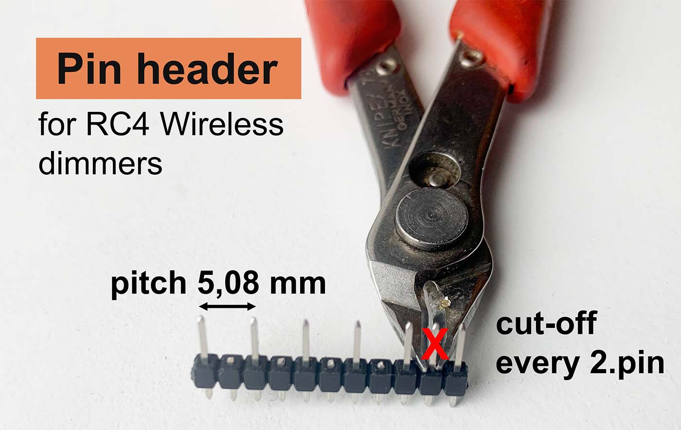 RC4 Wireless dimmer pin header cut-off
